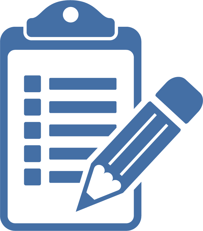 Blue icon of a clipboard and checklist for a water system analysis